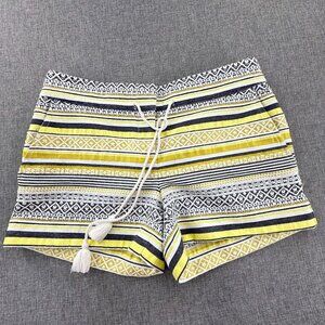 Ann Taylor LOFT Knit Rivera Shorts‎ Sz 0 Yellow White Grayish Black Striped Boho